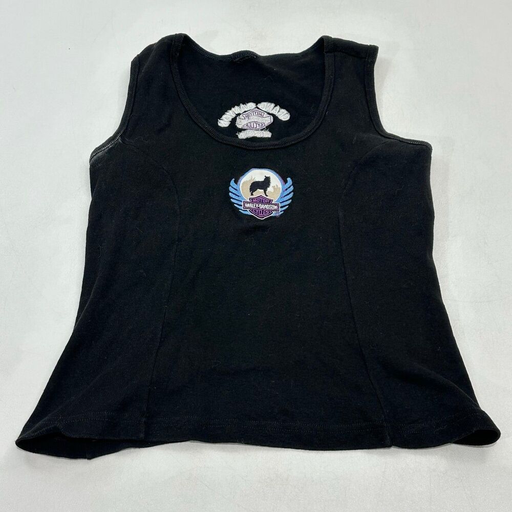 Harley-Davidson Women's Tank Top Black Embroidered Dog Logo Fitted Scoop, Size S
